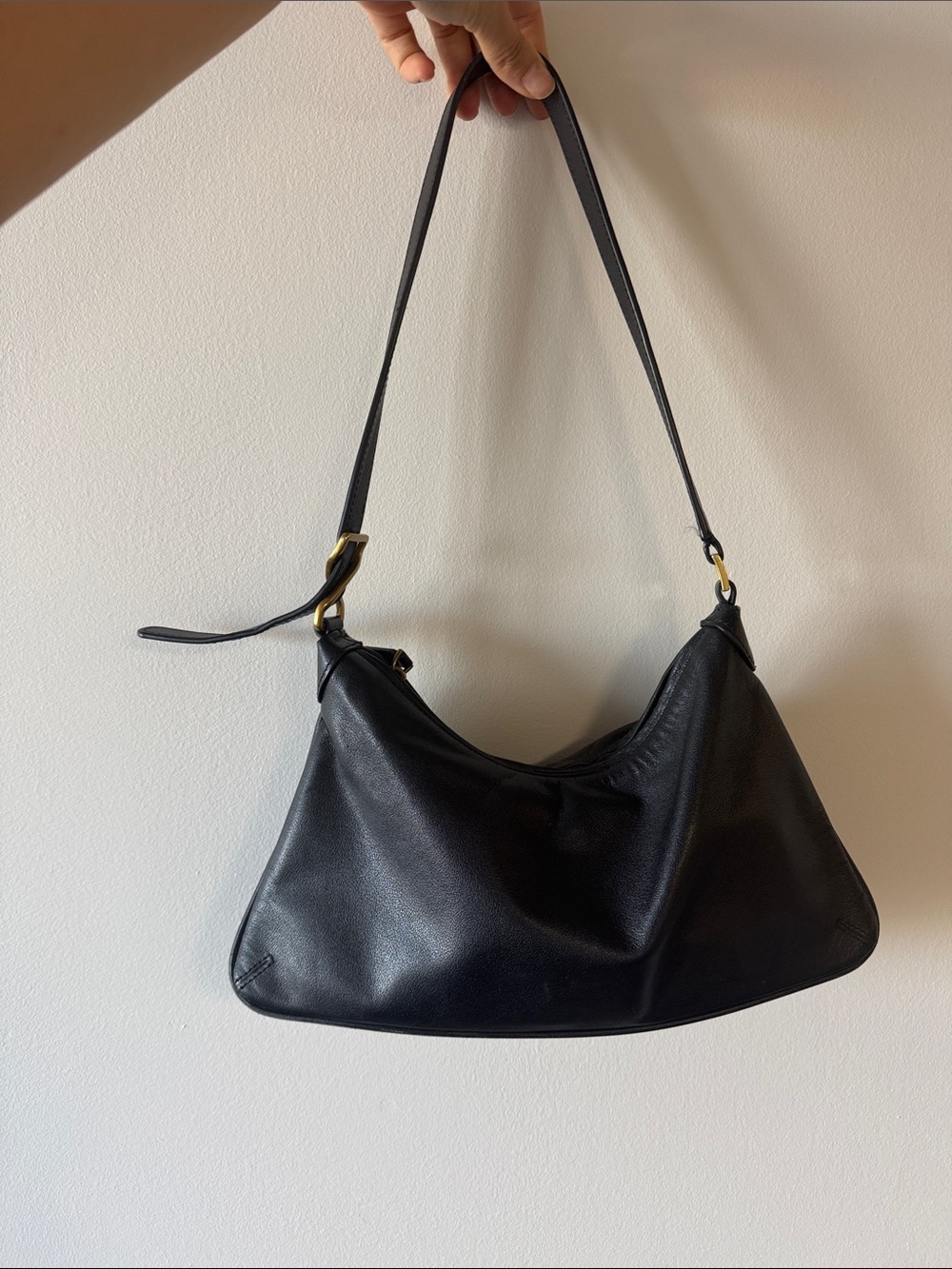 Women's Soft Leather Shoulder Bag in Black and Taupe